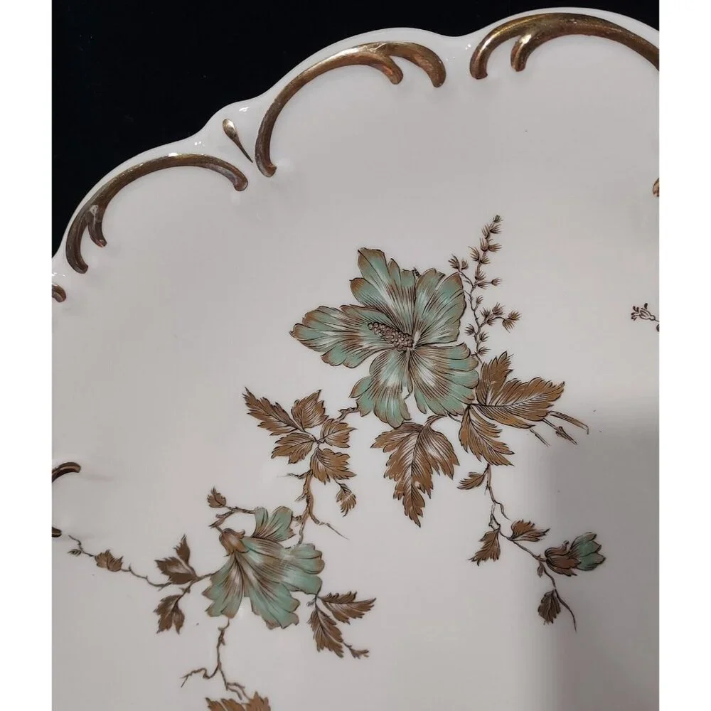 Serving Platter E&R Charger Dark Green Gold  Bavaria Germany 11 1/4" Diameter - Picture 2 of 9